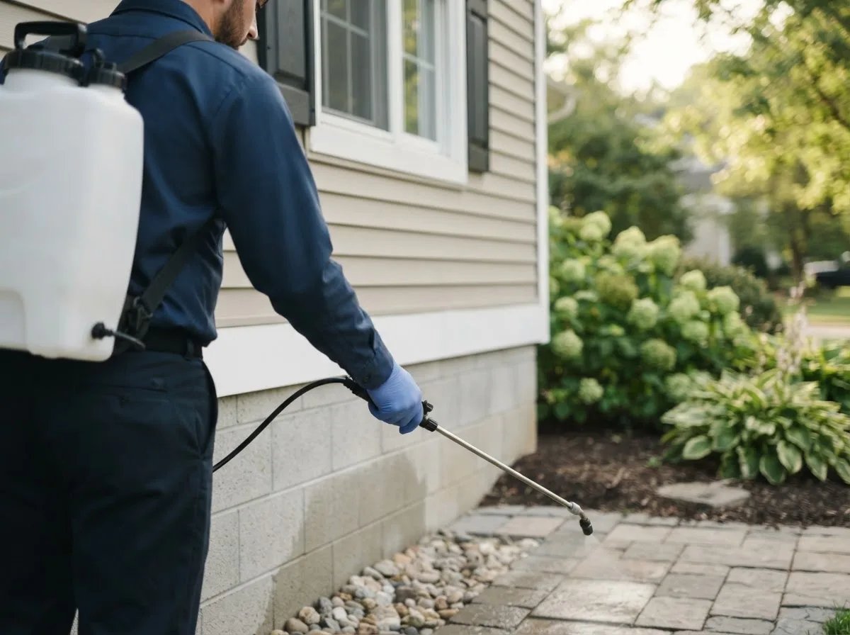 Pest control technician inspecting a home in Saint Marys, OH